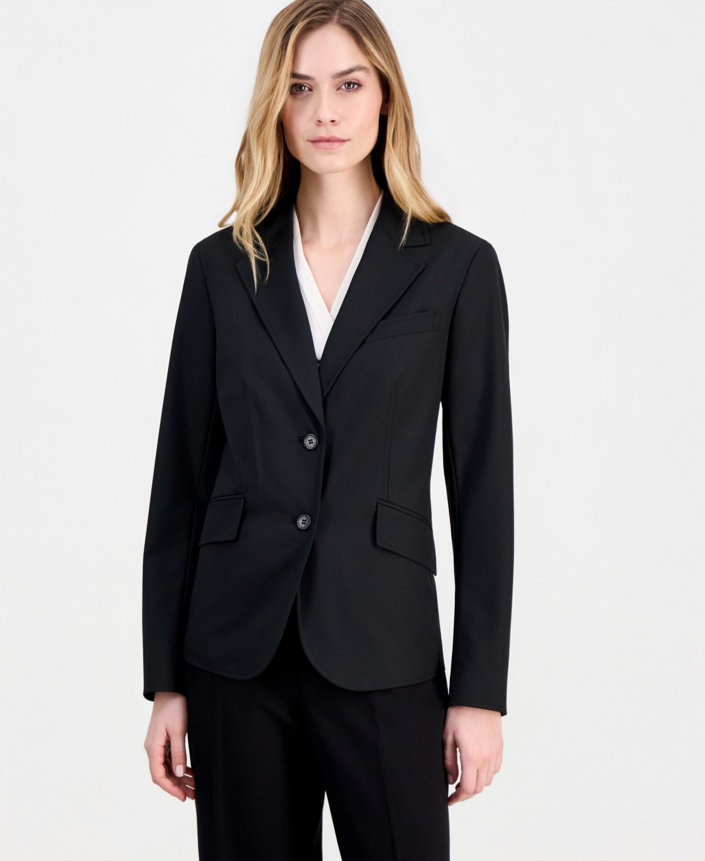 Женский пиджак Anne Klein Bi-Stretch Two-Button Blazer, цвет: Чёрный — фото 1