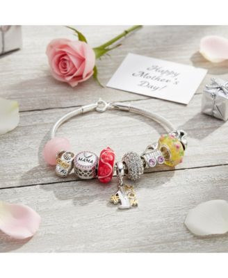 Word #1 Mom Wife Family Cheerleader Grandma Love Charm Bracelet Silver Snake Chain