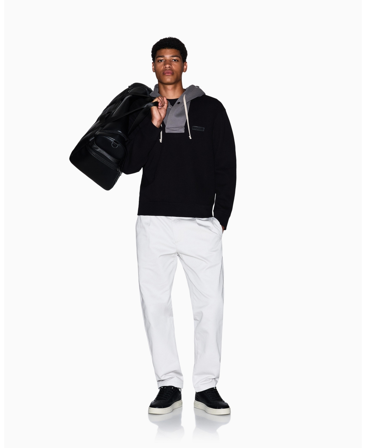 A|X Armani Exchange Men's Cozy Lab Color Block Pique Hoodie Sweatshirt