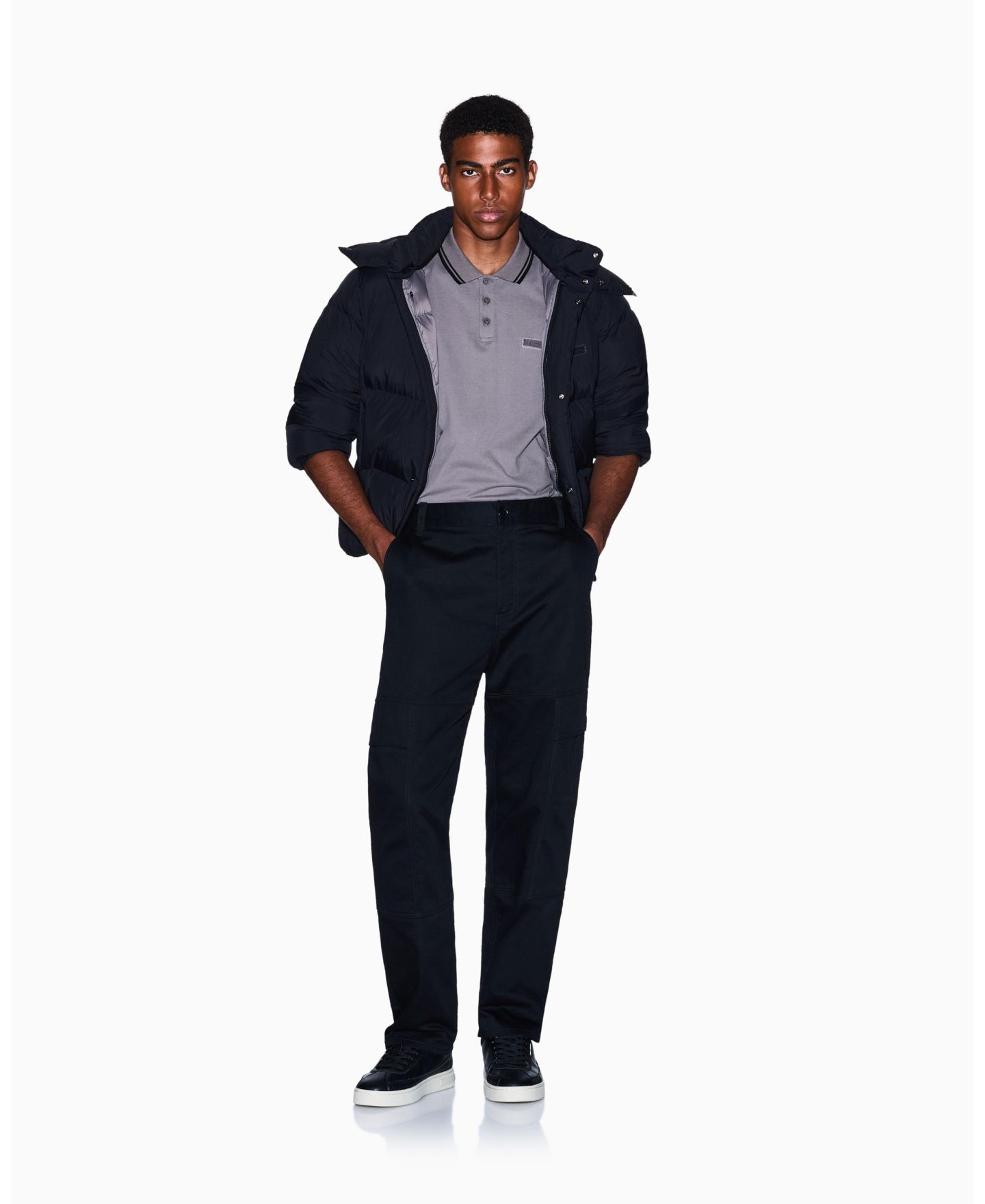 Мужское поло A|X Armani Exchange Cozy Lab Pique Collar Tipping Polo Shirt, цвет: Тёмный серый — фото 2