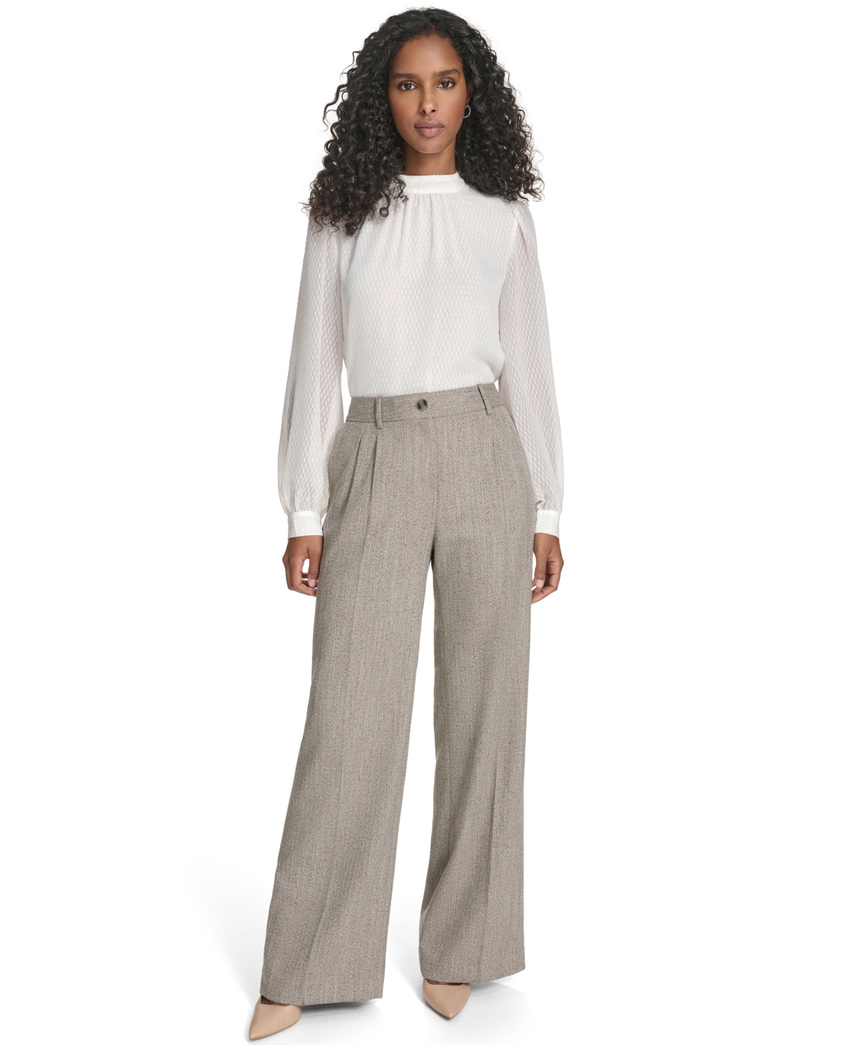 Calvin Klein Women's Novelty Pleated Wide Leg Pants In Gray