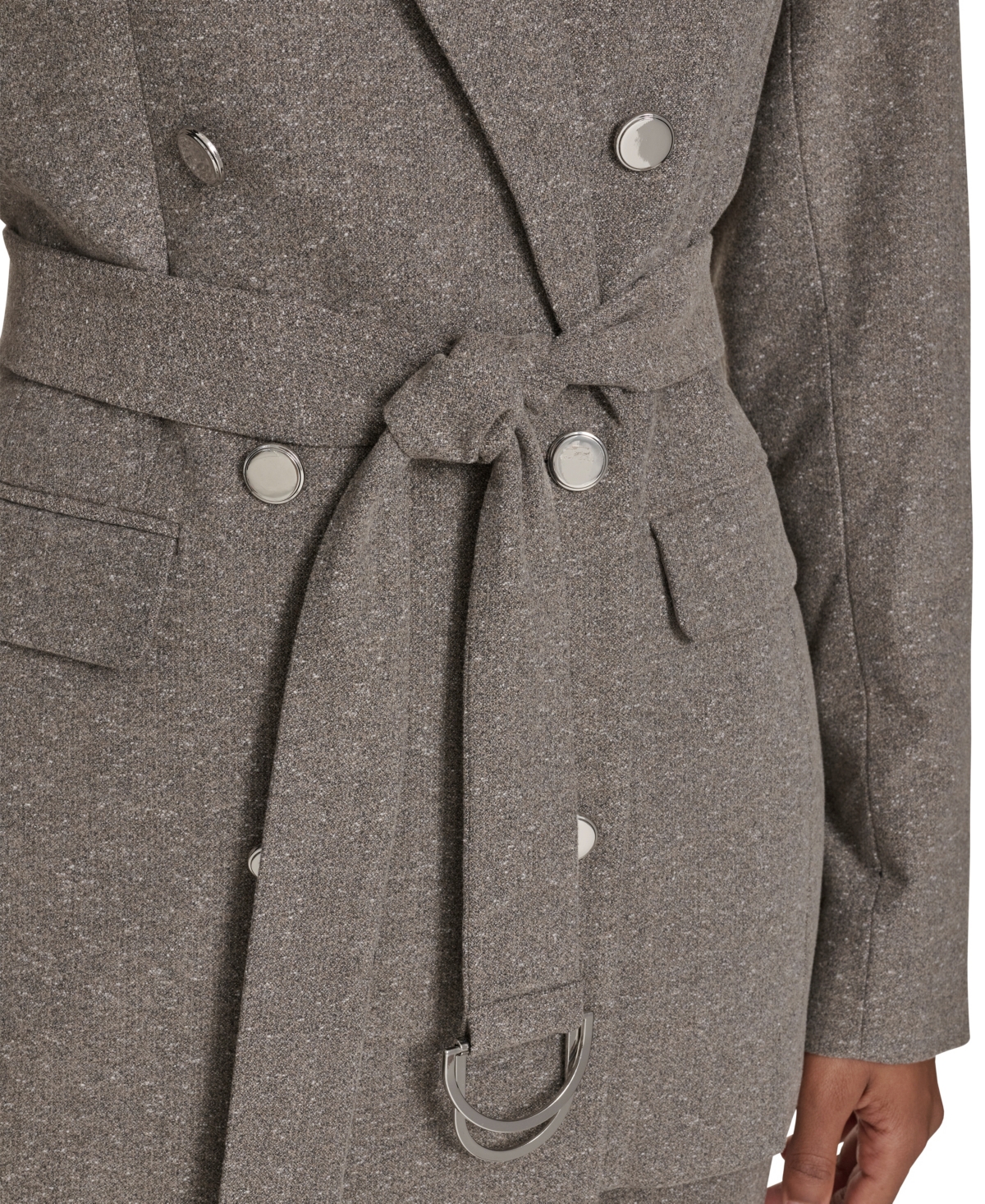 Calvin Klein Women's Double Breasted Belted Jacket In Gray