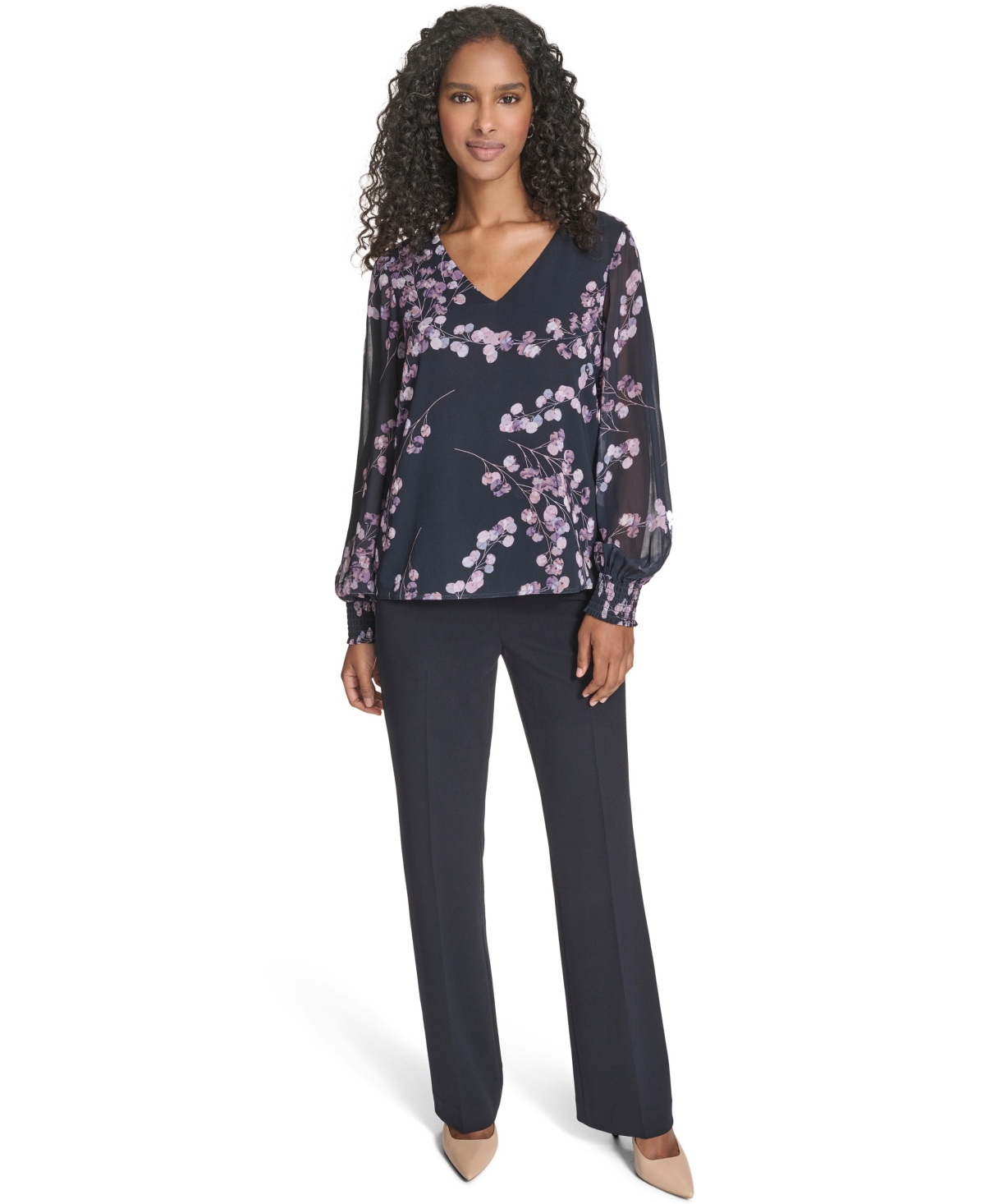 Calvin Klein Women's Printed Long Sleeve Top In Black