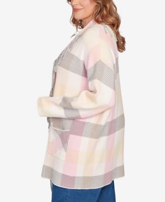 Plus Size Luxe Plaid Fringed Cardigan Sweater 