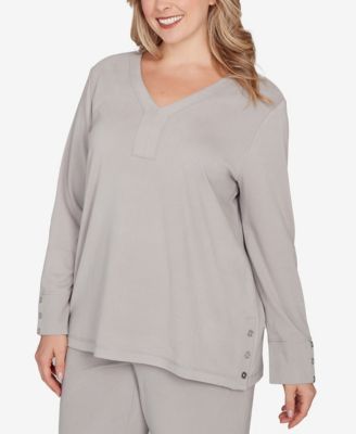 Plus Size Luxe Rib V-Neck Button Accent Knit Top