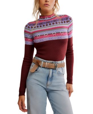 Women's Winter Warmer Fair-Isle Printed Long-Sleeve Bodysuit Top