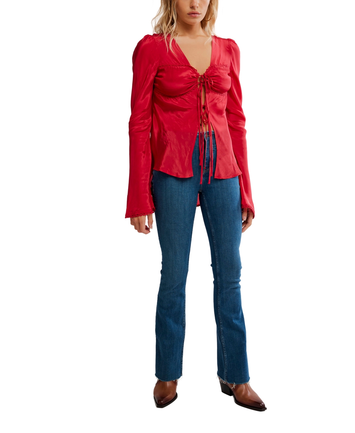 Free People Women's Bali Ariel Deep V-Neck Front Tie Top