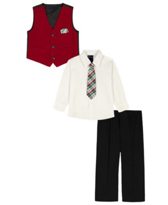 Baby Boys' Holiday Velvet Duo Vest, 4-Piece Set
