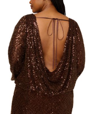 Papell Plus Size Sequin Boat Neck Mini Dress