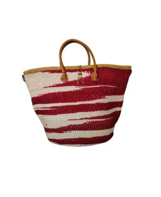 Crimson Courage Handwoven Red & White Sisal Straw Basket Tote