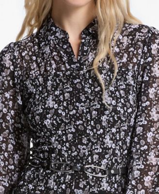Women's Printed Smocked Shirt Dress
