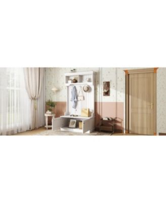 Streamdale Hall Tree Entryway Shoe Bench Coat Rack Hooks - White