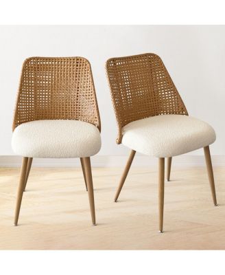 3-Piece 34.5" Round Dining Set with Wood-Look Pedestal Table and 2 Faux Rattan Back Chairs with Upholstered Seat and Tapered Legs-Maison Boucle