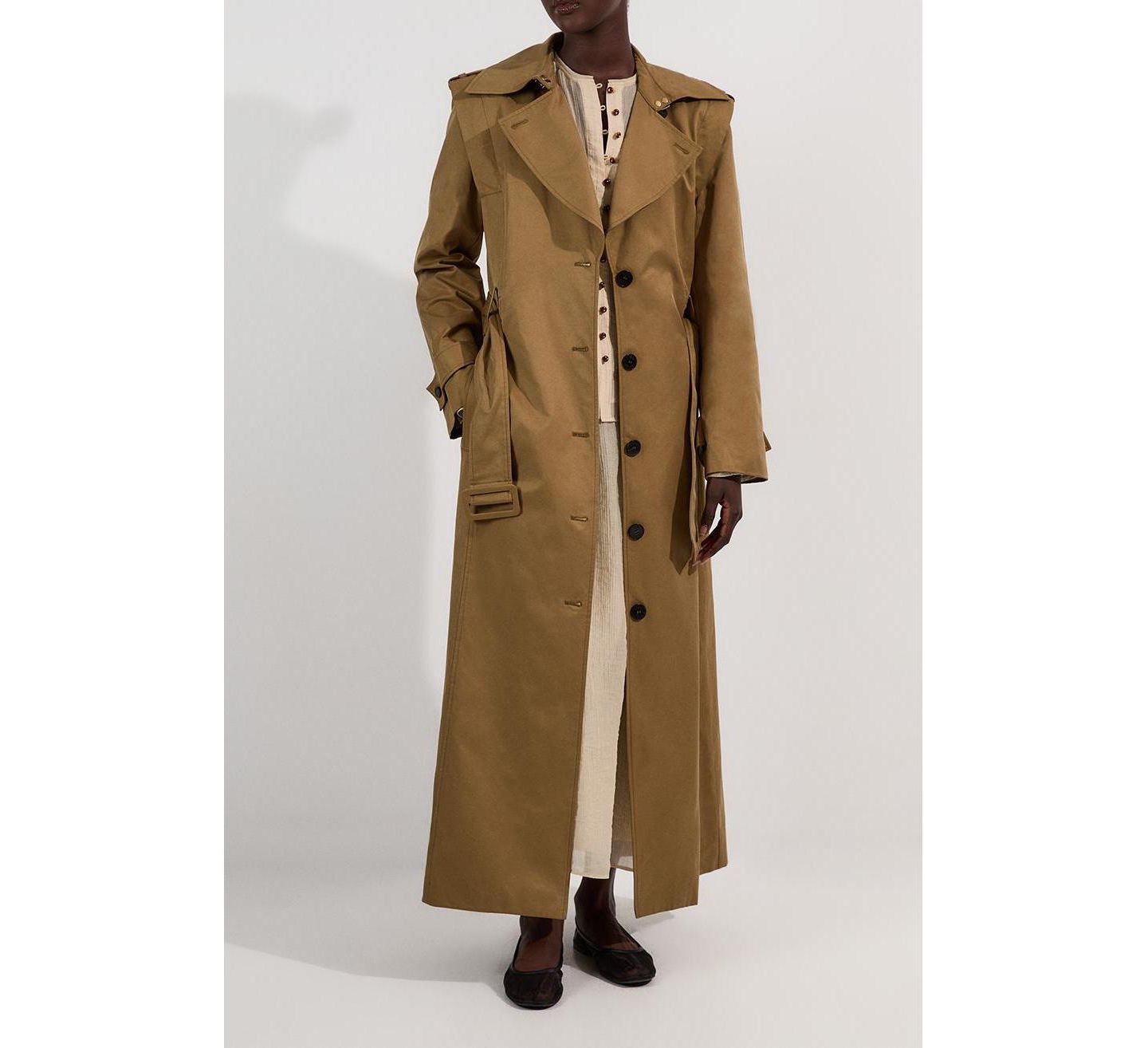 Женское пальто Karen Millen Strong Shoulder Belted Maxi Trench, цвет: Оливковый — фото 5