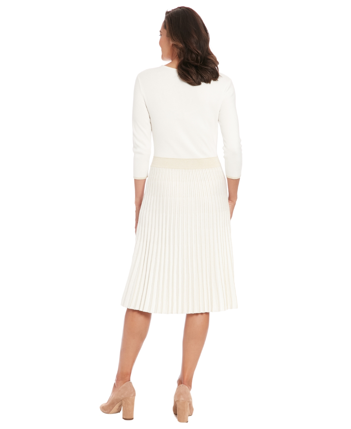 London Times Women's Mock Neck Pleated Dress In Neutral