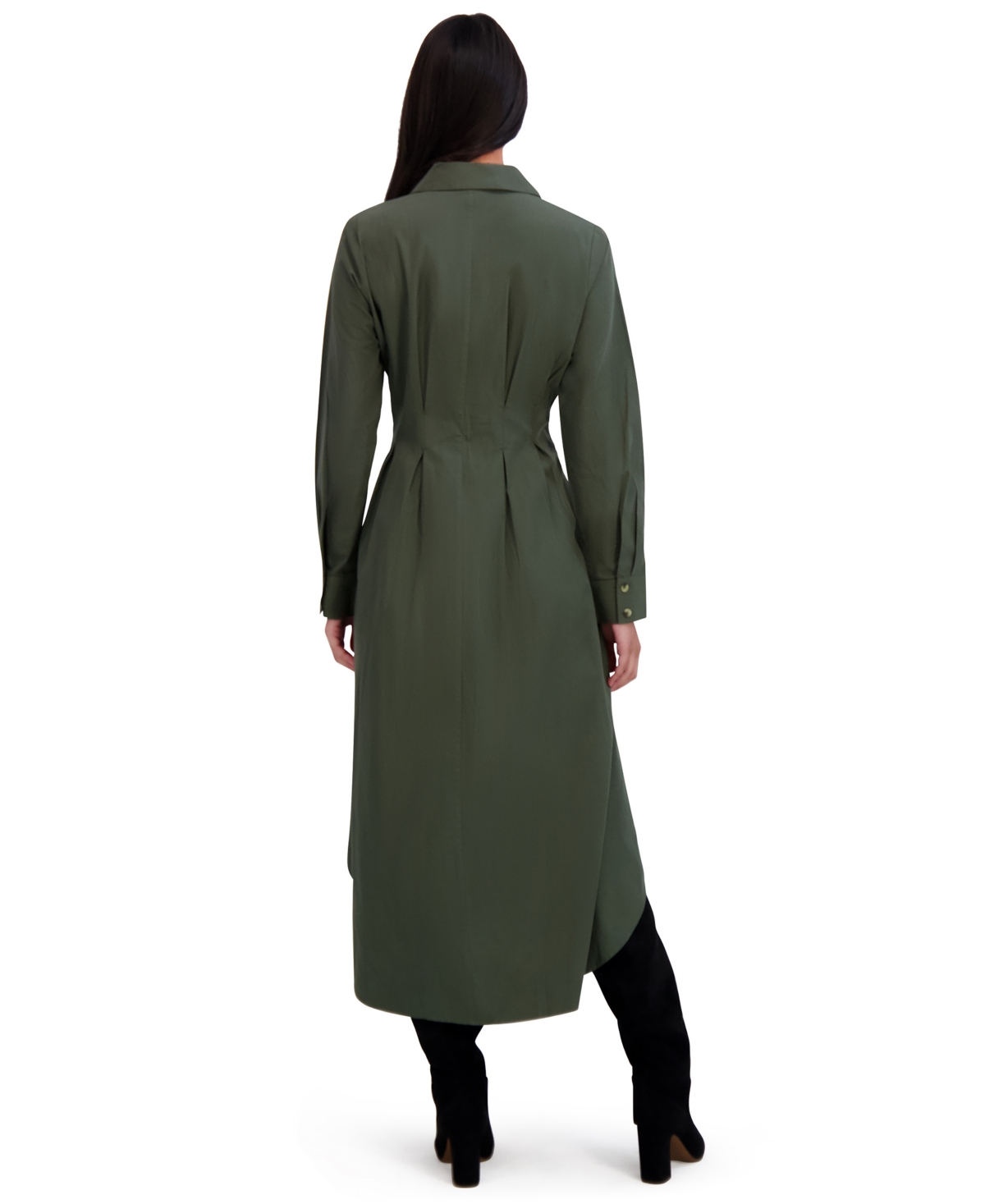 London Times Women's Collar Front Belted Shirt Dress