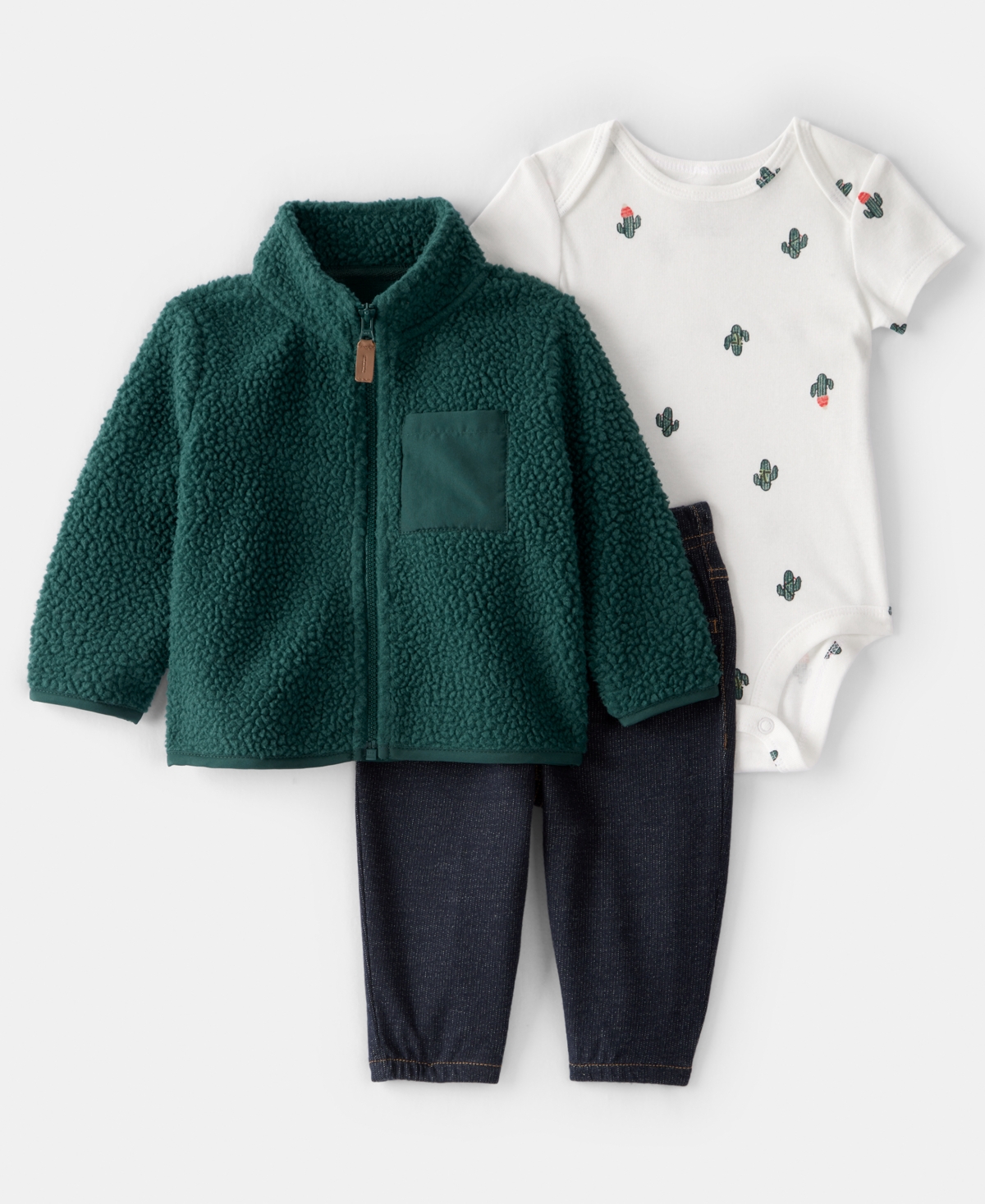 Carter's Baby Boys 3-piece Cactus Zip-up Jacket, Bodysuit And Pants Set In Black