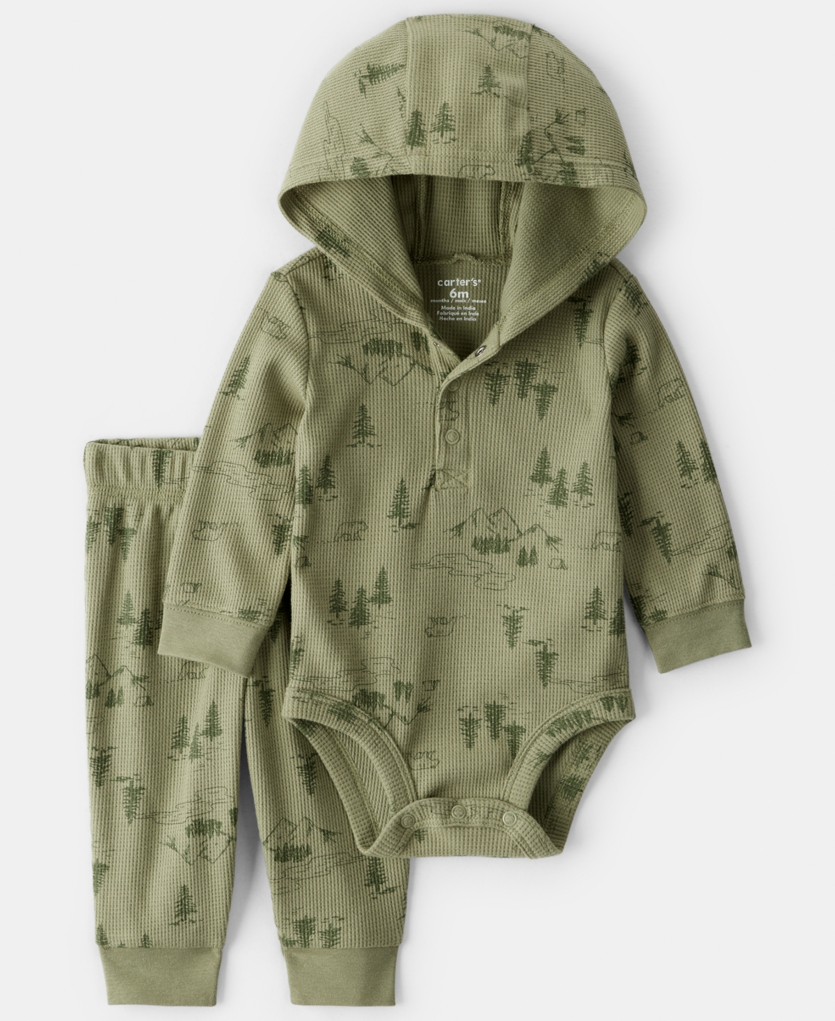 Carter's Baby Boys 2-piece Mountain Thermal Long-sleeve Bodysuit And Pants Set In Green
