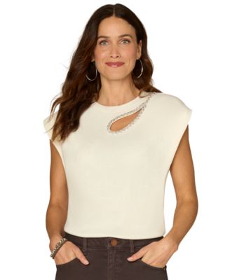 Democracy - Women's Cap Sleeve Cut Out Knit Top
