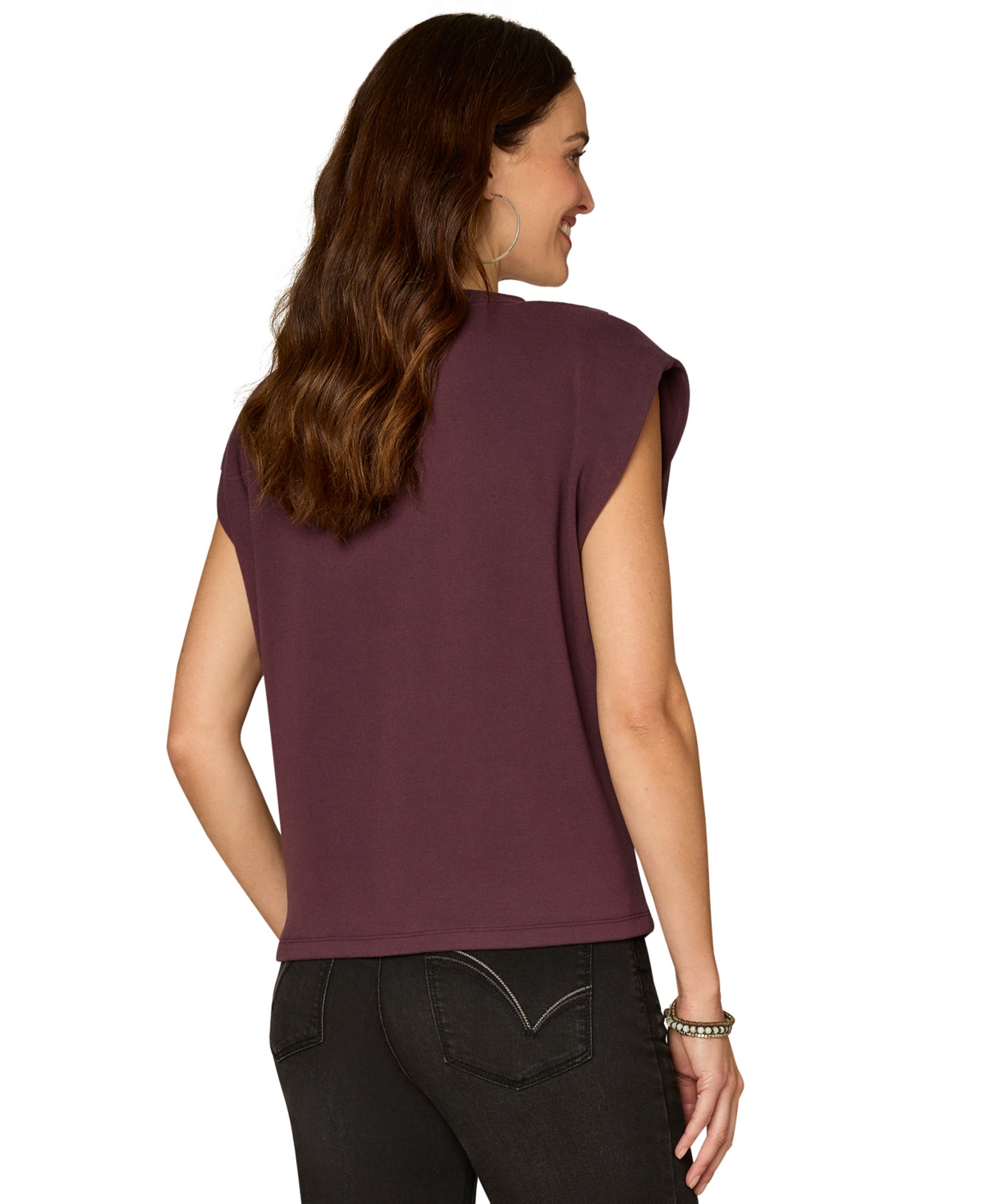 Democracy Women's Cap Sleeve Cut Out Knit Top In Burgundy