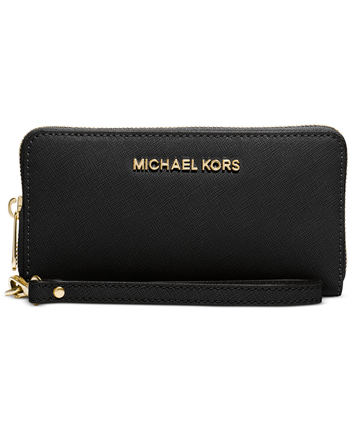 Michael Kors Michael  Jet Set Large Flat Multifunction Phone Case In Black,gold