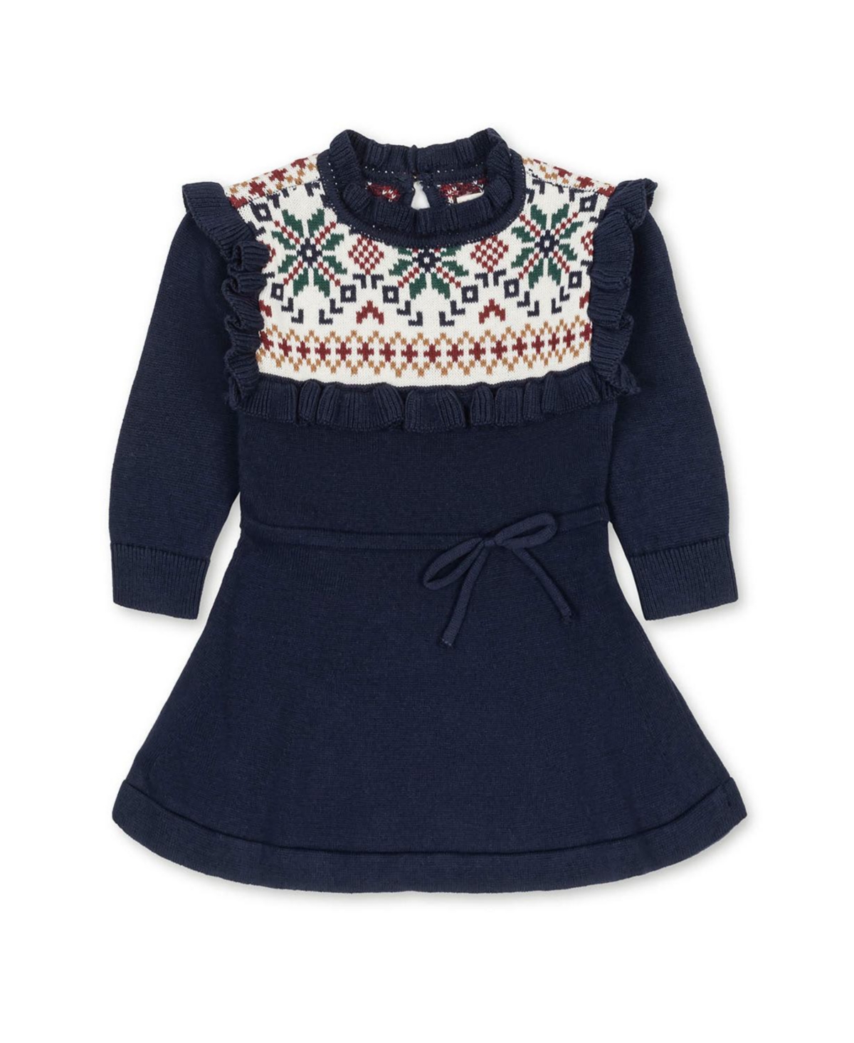 Hope & Henry Baby Girls Organic Ruffle Collar Fair Isle Yoke Sweater Dress