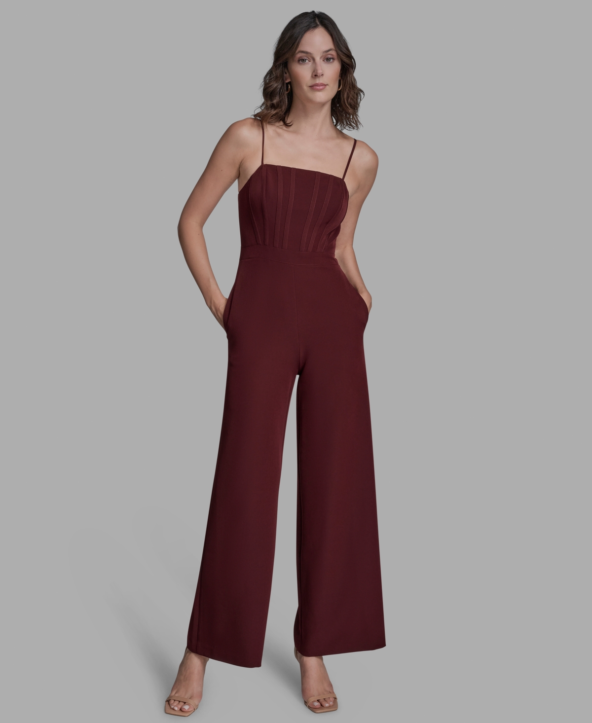 Bcbg Women's Square Neck Wide Leg Jumpsuit In Brown