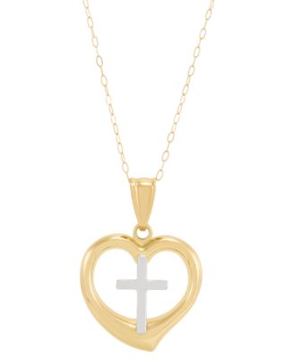 Macy's - Back to Back Cross in Heart Pendant Necklace in 10K Yellow and White Gold