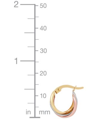 Small Oval Triple Crossover Tube Hoop Earrings in 10k Yellow, White and Rose Gold