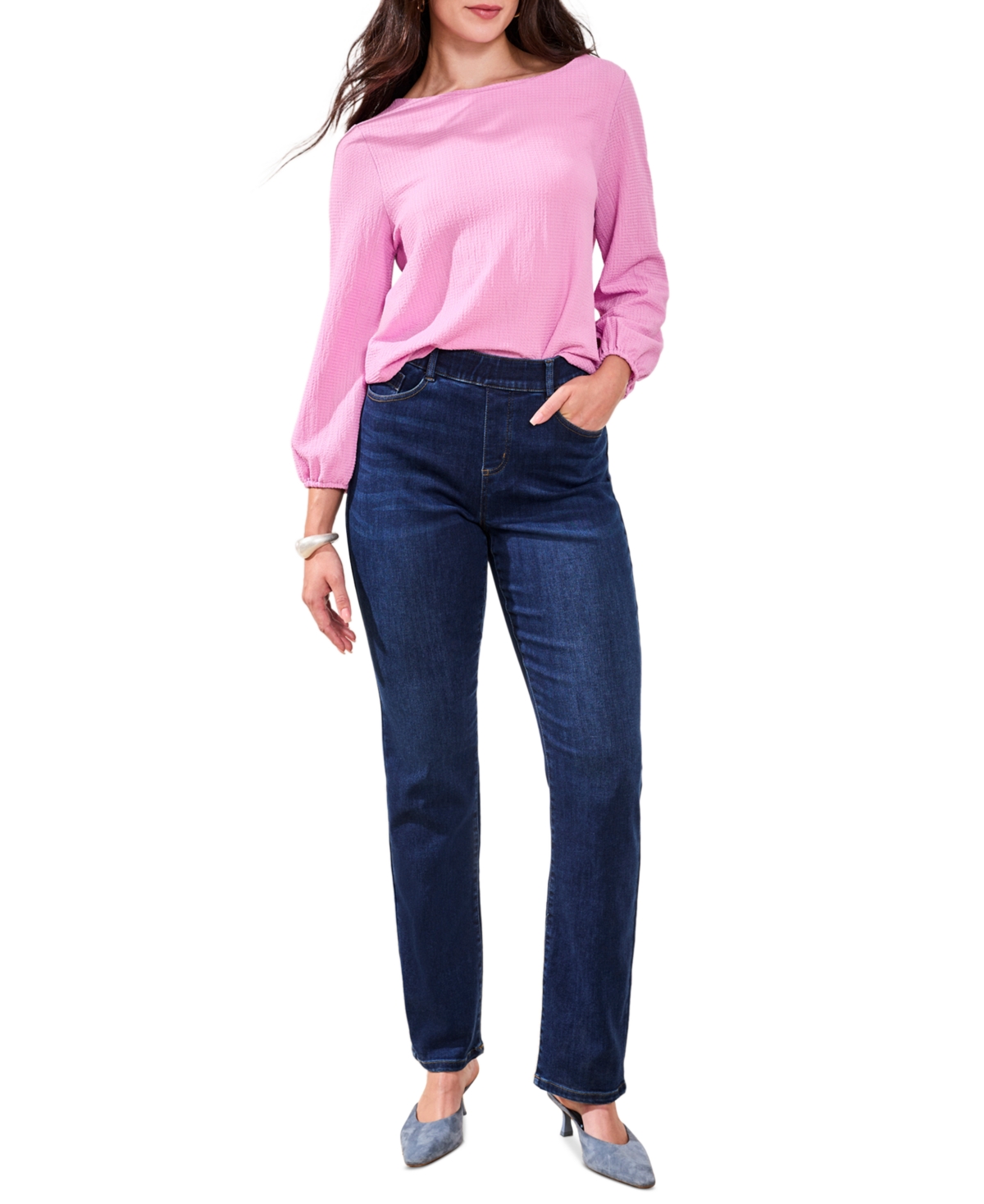 Tribal Women's Sophia Curvy Boundless Stretch Denim Pull-on Straight Leg Jeans In Blue