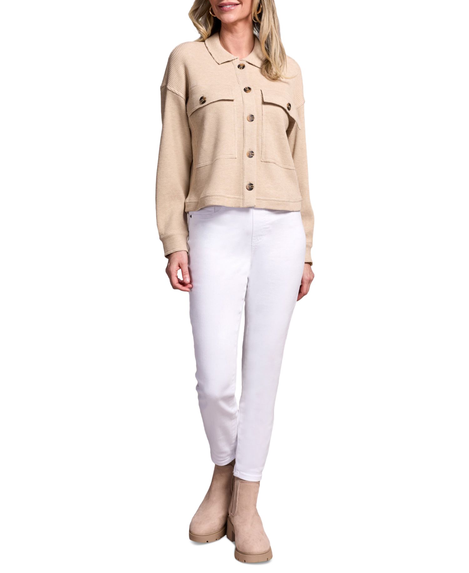 Women's Brushed Waffle Knit Crew Neck Jacket