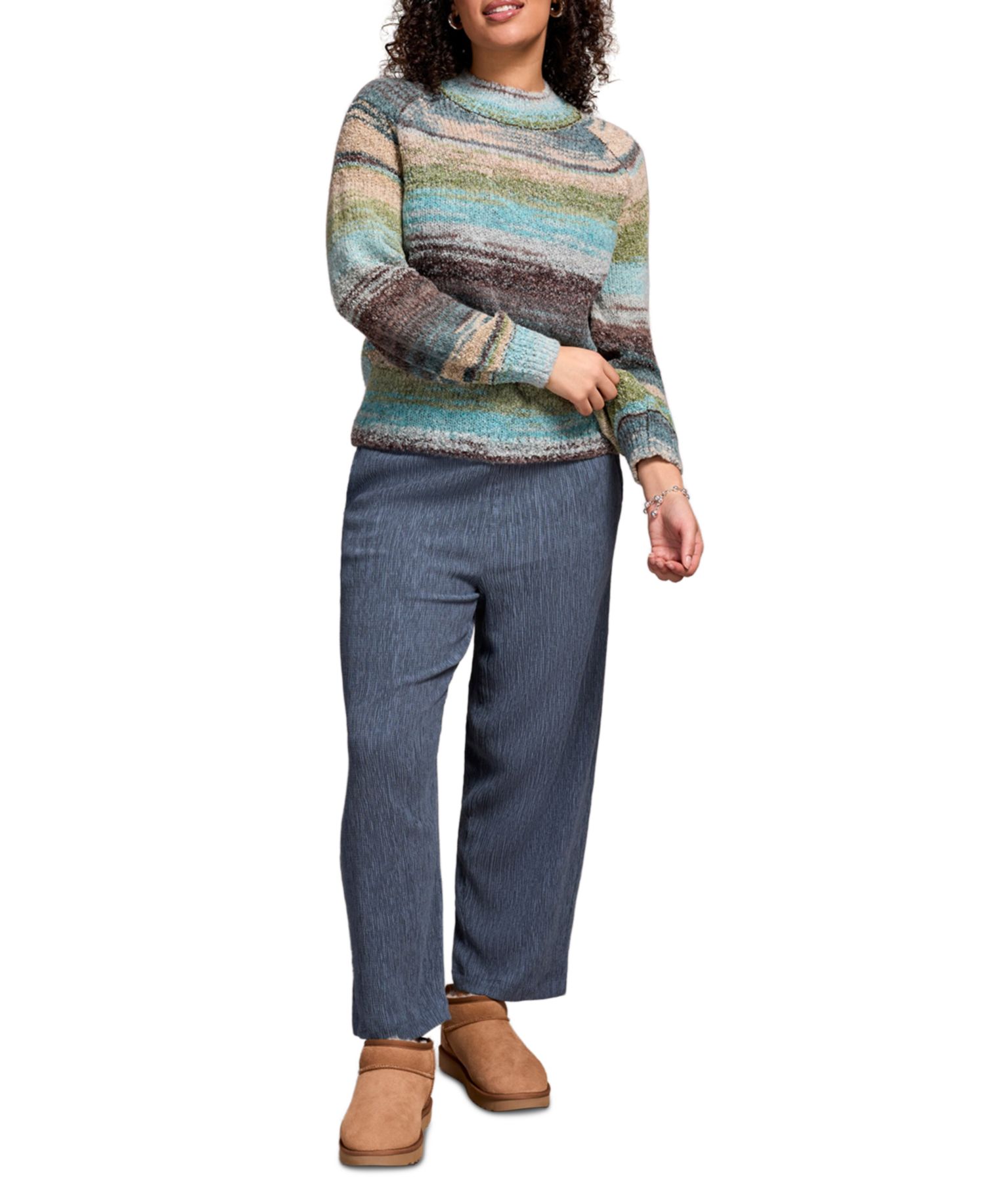 Women's Grey Mix Ground Intarsia Ribbed Sweater