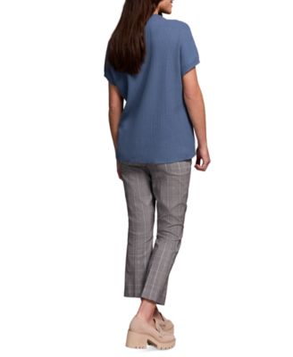 Women's Cotton Mock Neck Cap Short Sleeve Top