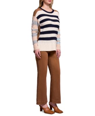 Women's Soft Knit Combo Striped Boat Neck Sweater