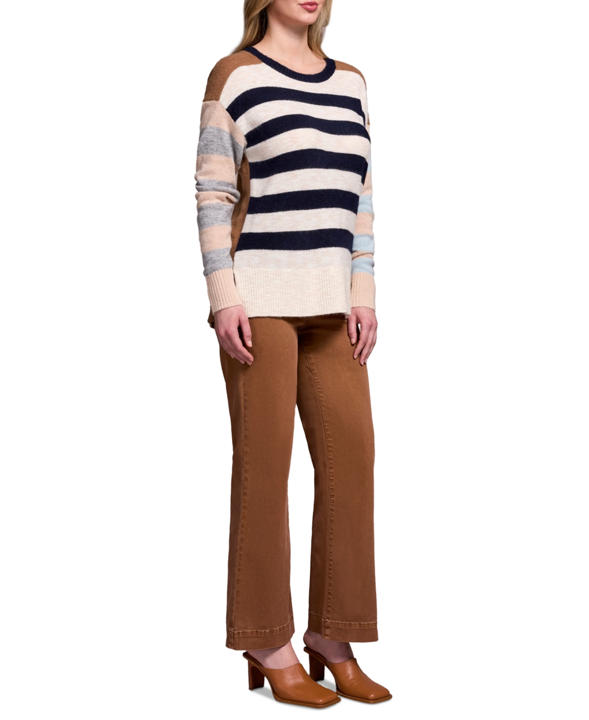 Tribal Women's Soft Knit Combo Striped Boat Neck Sweater In Multi