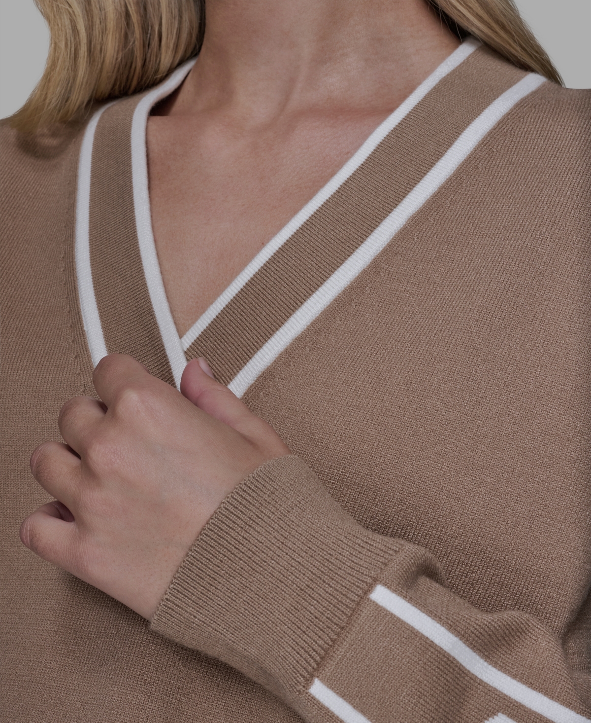 Karl Lagerfeld Women's Logo Tape V-neck Sweater In Brown