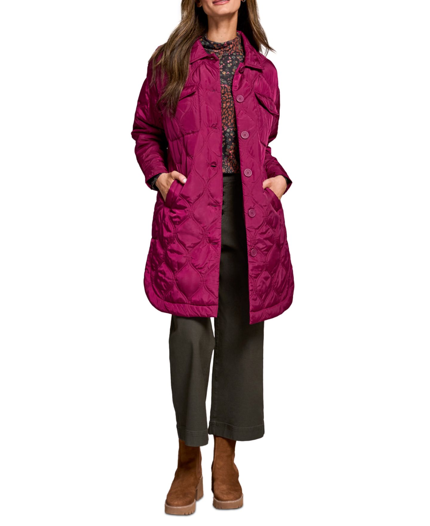 Женская куртка TRIBAL Long Quilted Button-Up Jacket With Pockets, цвет: Plumwine — фото 3