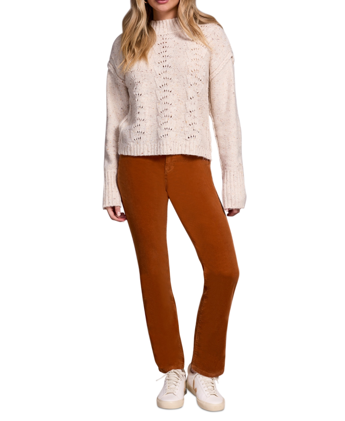 Tribal Women's Multi Speckle Crew Neck Sweater In White