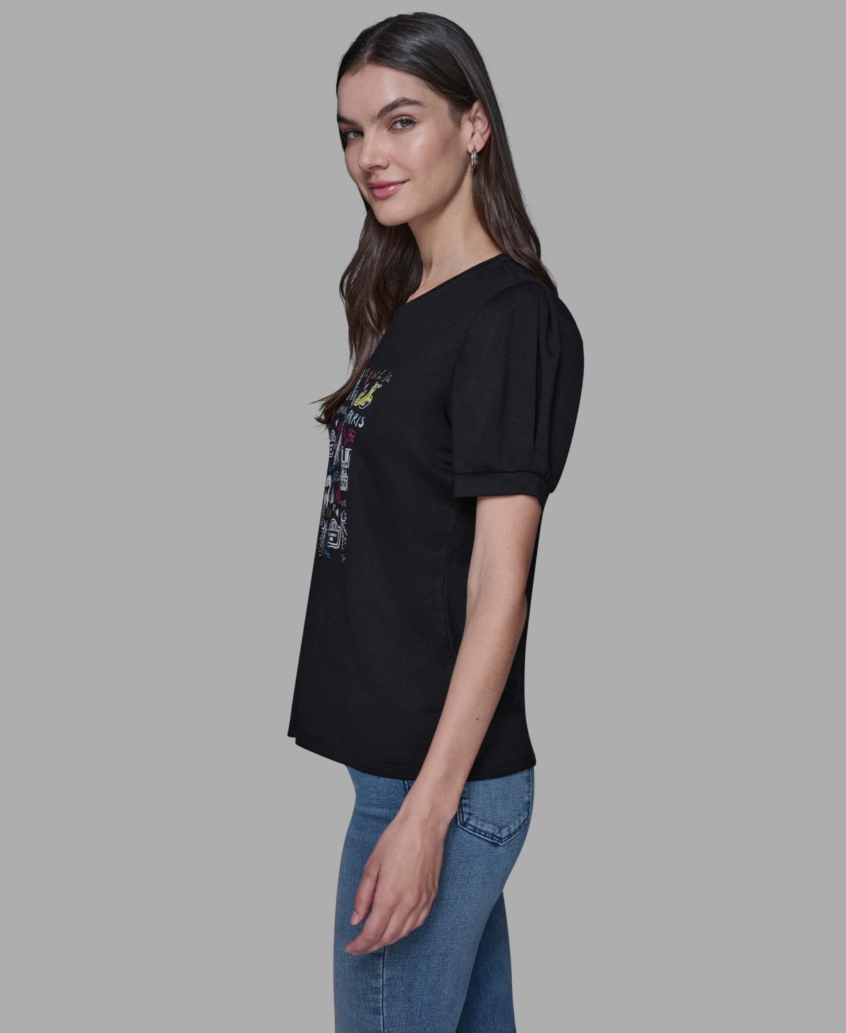 Karl Lagerfeld Women's Printed Short-sleeve Top In Black