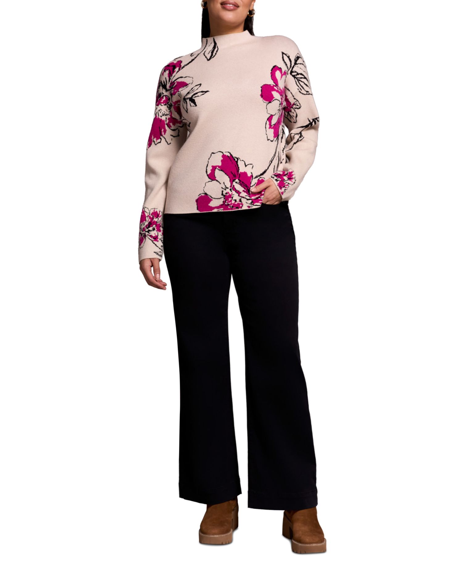 Women's Knit Jacquard Funnel Neck Sweater