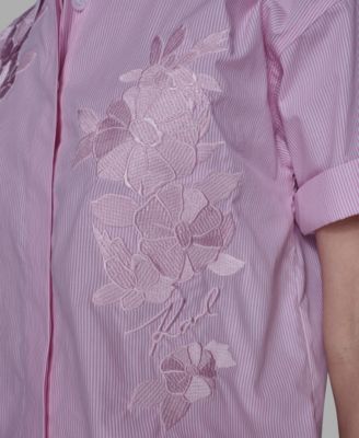 Women's Striped Floral Detail Top