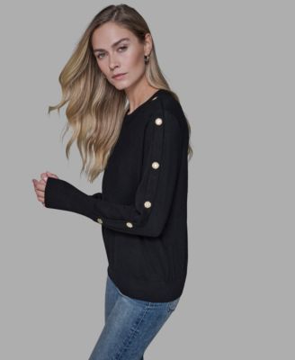 Women’s Black Button-Detail Crewneck Sweater