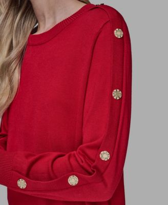 Women’s Black Button-Detail Crewneck Sweater