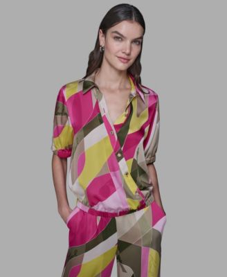 KARL LAGERFELD PARIS - Women's Printed V-Neck Top