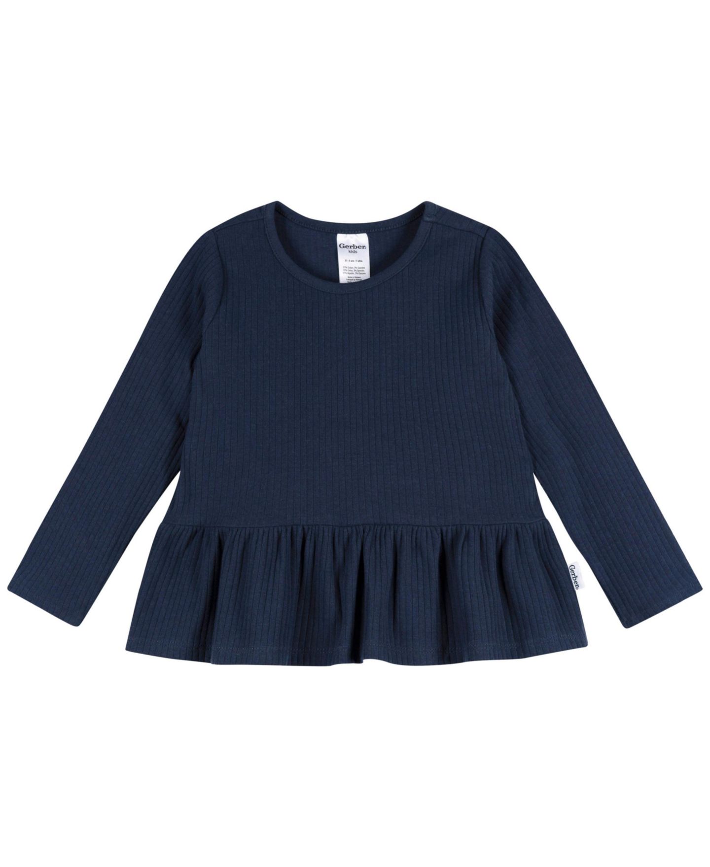 Рубашки Gerber 3-Pack Long Sleeve Shirts, Navy/Oatmeal/Violet, 5T для девочек-малышей, цвет: Тёмно-синий — фото 4
