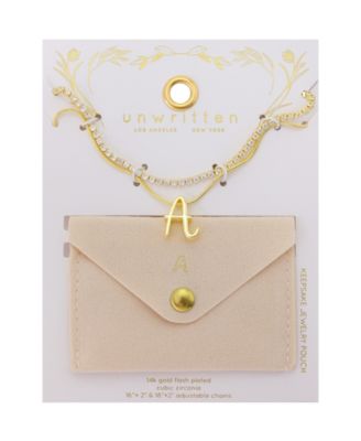 Letter "A" Initial Snake Chain Cubic Zirconia Chain Necklace With Extender 2 Piece Set