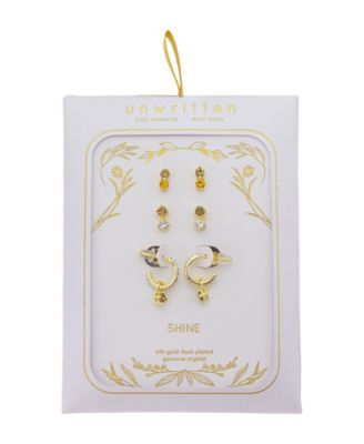 Yellow Topaz Crystal Post Stud 12Mm Crystal Post Hoop 3Pair Ear Set