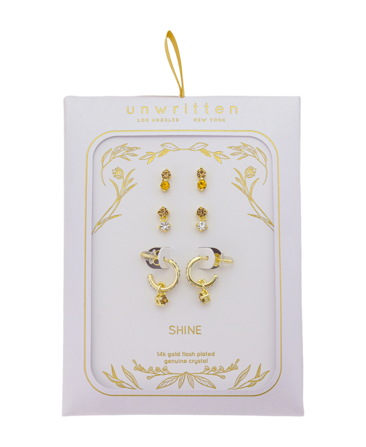 Unwritten Yellow Topaz Crystal Post Stud 12Mm Crystal Post Hoop 3Pair Ear Set