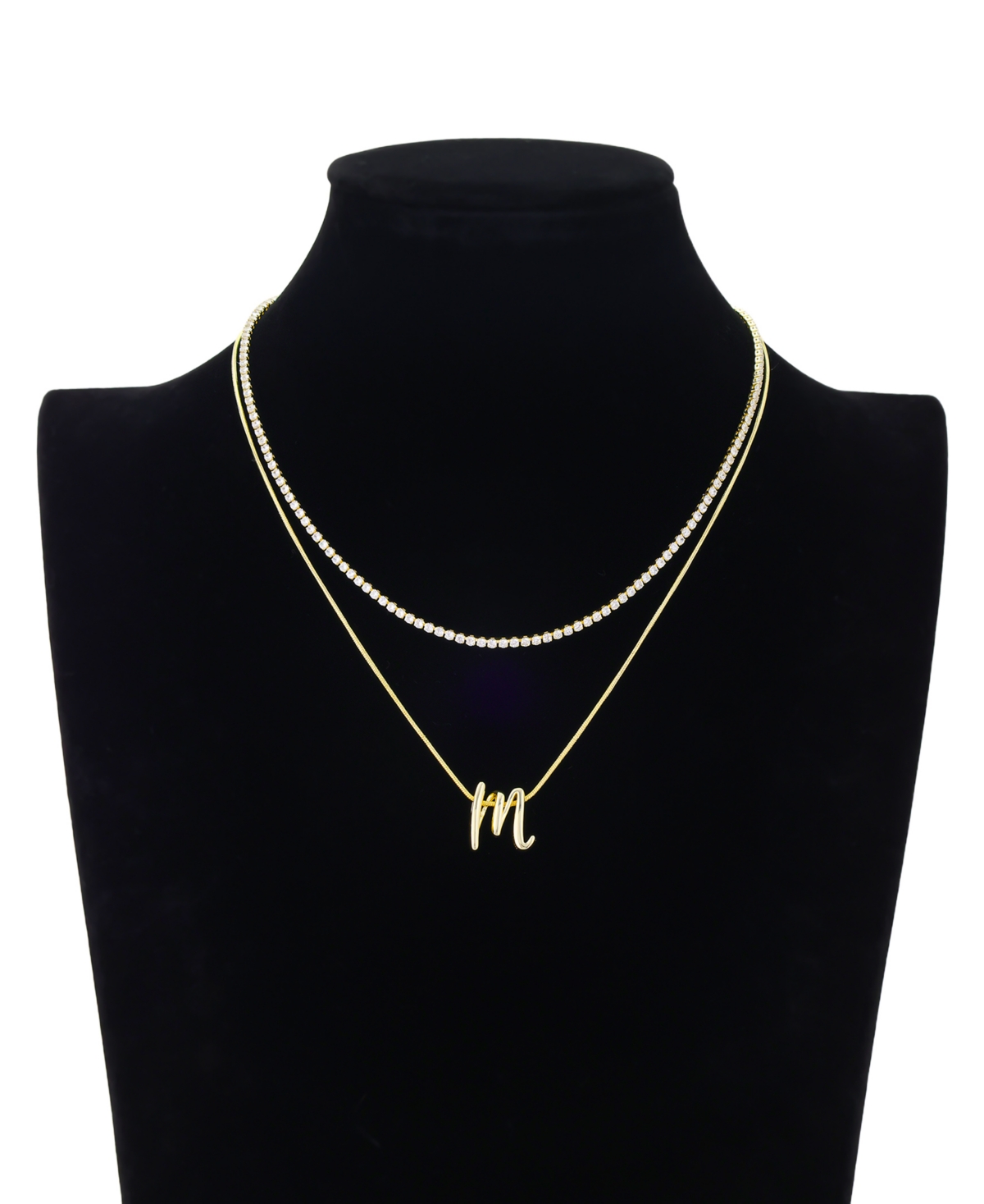 Unwritten Letter "M" Initial Snake Chain Cubic Zirconia Chain Necklace With Extender 2Pcs Set
