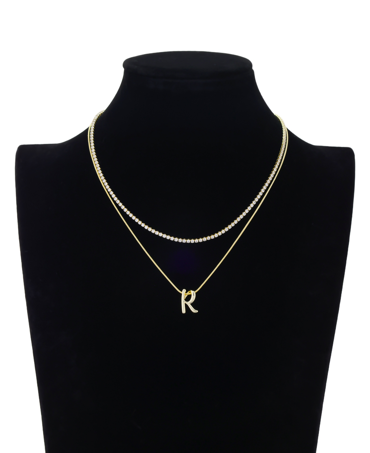 Unwritten Letter "R" Initial Snake Chain Cubic Zirconia Chain Necklace With Extender 2Pcs Set